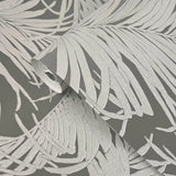 WM90330501 Tropical palm leaves gray silver metallic Wallpaper modern wallcoverings roll 3D
