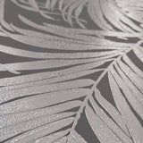 WM90330501 Tropical palm leaves gray silver metallic Wallpaper modern wallcoverings roll 3D
