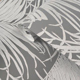 WM90330501 Tropical palm leaves gray silver metallic Wallpaper modern wallcoverings roll 3D
