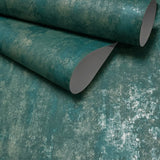 WM90400501 Rustic distressed paint green brass metallic Textured faux Concrete Wallpaper 3D