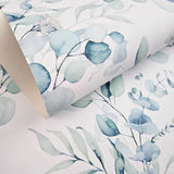 WM90830901 White Blue Green boho floral botanical tranquil eucalyptus leaves Wallpaper 3D
