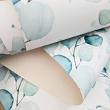 WM90830901 White Blue Green boho floral botanical tranquil eucalyptus leaves Wallpaper 3D
