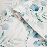 WM90830901 White Blue Green boho floral botanical tranquil eucalyptus leaves Wallpaper 3D
