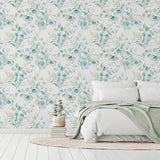 WM90830901 White Blue Green boho floral botanical tranquil eucalyptus leaves Wallpaper 3D
