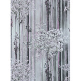 WM90840101 Cherry blossom forest flowering branches gray pink purple tree trunks Wallpaper
