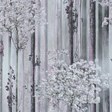 WM90840101 Cherry blossom forest flowering branches gray pink purple tree trunks Wallpaper
