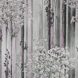 WM90840101 Cherry blossom forest flowering branches gray pink purple tree trunks Wallpaper
