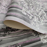 WM90840101 Cherry blossom forest flowering branches gray pink purple tree trunks Wallpaper
