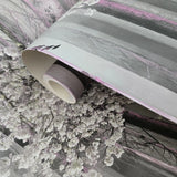 WM90840101 Cherry blossom forest flowering branches gray pink purple tree trunks Wallpaper
