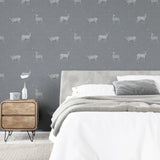 WM90960801 Gray silver heritage stag deer faux fabric Wallpaper 3D lodge wallcoverings roll
