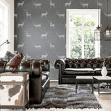 WM90960801 Gray silver heritage stag deer faux fabric Wallpaper 3D lodge wallcoverings roll
