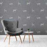 WM90960801 Gray silver heritage stag deer faux fabric Wallpaper 3D lodge wallcoverings roll
