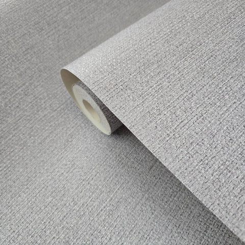 WM92120001 Gray silver modern faux woven fabric textured Wallpaper plain wallcoverings roll
