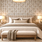 WM92170101 Art Deco tropical palms trees Modern beige cream gold metallic Wallpaper roll 3D