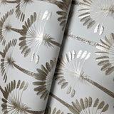 WM92170101 Art Deco tropical palms trees Modern beige cream gold metallic Wallpaper roll 3D