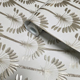 WM92170101 Art Deco tropical palms trees Modern beige cream gold metallic Wallpaper roll 3D