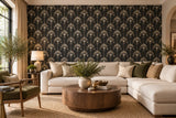 WM92170201 Art Deco tropical palms trees Modern Black charcoal gold metallic Wallpaper roll