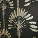 WM92170201 Art Deco tropical palms trees Modern Black charcoal gold metallic Wallpaper roll