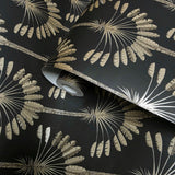 WM92170201 Art Deco tropical palms trees Modern Black charcoal gold metallic Wallpaper roll
