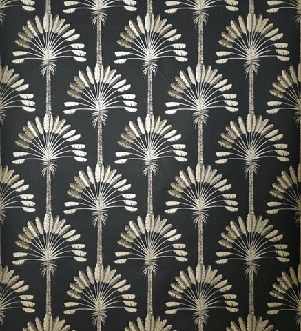 WM92170201 Art Deco tropical palms trees Modern Black charcoal gold metallic Wallpaper roll