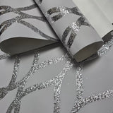 WM92180201 Sequin silver glitter trellis lines Textured Geometric light gray Wallpaper 3D