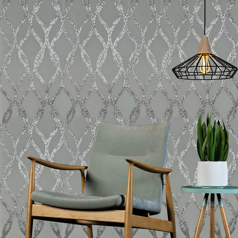 WM92180201 Sequin silver glitter trellis lines Textured Geometric light gray Wallpaper 3D