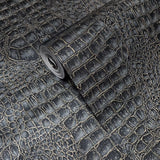 WMAFR1301001 Crocodile gray blue gold metallic Textured Wallpaper faux alligator skin leather