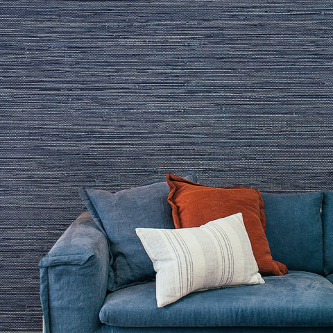WMGL2031201 Contemporary banni cruise navy blue vinyl faux grasscloth textured wallpaper 3D