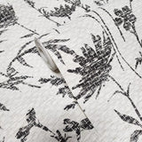 WMGL2130001 Floral faux basketweave grasscloth textured black off white plants wallpaper 3D