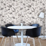 WMGL2130001 Floral faux basketweave grasscloth textured black off white plants wallpaper 3D