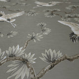 WMGL2170601 Taupe akan gray cream beige cranes floral branches faux fabric texture wallpaper