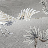 WMGL2170601 Taupe akan gray cream beige cranes floral branches faux fabric texture wallpaper