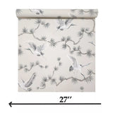 WMGL2170801 Akan Skipping Tan cream cranes floral branches faux fabric textured wallpaper 3D