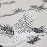 WMGL2170801 Akan Skipping Tan cream cranes floral branches faux fabric textured wallpaper 3D