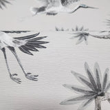WMGL2170801 Akan Skipping Tan cream cranes floral branches faux fabric textured wallpaper 3D