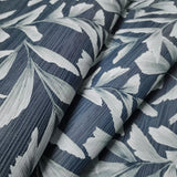 WMGL2180201 Floral tossed leaves faux grasscloth textured dark navy blue vinyl wallpaper 3D