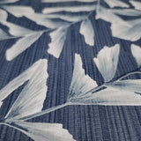 WMGL2180201 Floral tossed leaves faux grasscloth textured dark navy blue vinyl wallpaper 3D