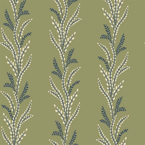 WMTJ4050401 Exbury Olive Green Vertical Leaf Stripe Wallpaper