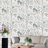WMTJ4110801 Floral Kew Mocha Leaf Vine leaves botanical blue olive green beige Wallpaper 3D