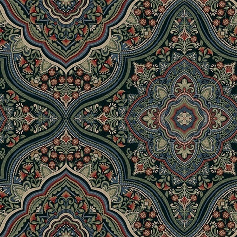 WMTJ4120101 Cambridge Jewel Tones Damask Medallion Wallpaper