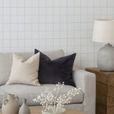 WMYM3092201 Blue off white classic windowpane plaid thread string lines textured wallpaper