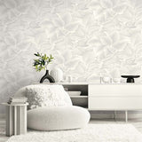 WS70308 Wasilla Soft Grey Large Leaf Wallpaper