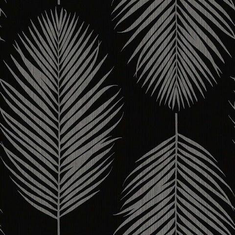 WS71700 Port Lions Black Tie Large Palm Leaf Stripe Wallpaper