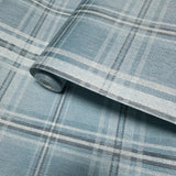 YM30102 Soothing blue gray off white classic plaid thread string lines texture wallpaper
