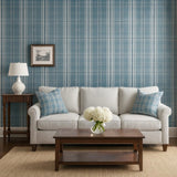 YM30102 Soothing blue gray off white classic plaid thread string lines texture wallpaper
