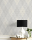 YM30600 String on Argyle Gray White Wallpaper