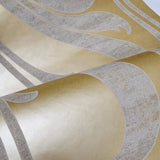 7468 Yellow foil gold metallic ivory off white wave damask Victorian wallpaper rolls