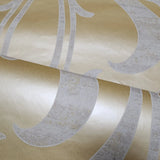 7468 Yellow foil gold metallic ivory off white wave damask Victorian wallpaper rolls