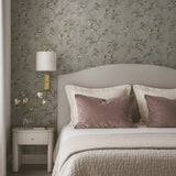 Z10901 Gray taupe bronze gold fish scale plaster textured floral branches Wallpaper 3D