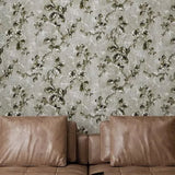 Z10901 Gray taupe bronze gold fish scale plaster textured floral branches Wallpaper 3D
